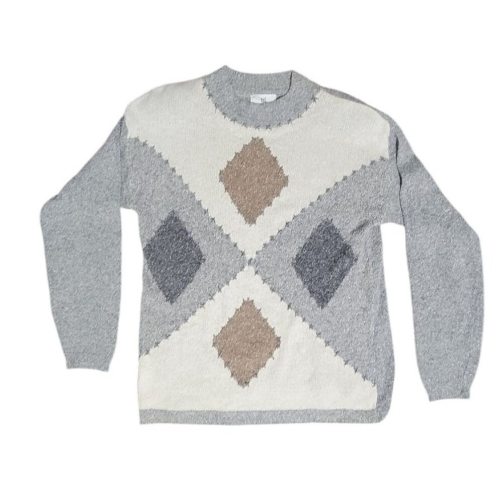 Vtg Womens Silk Angora Argyle Sweater Large Luxe Lagen Money Preppy Casual Weste